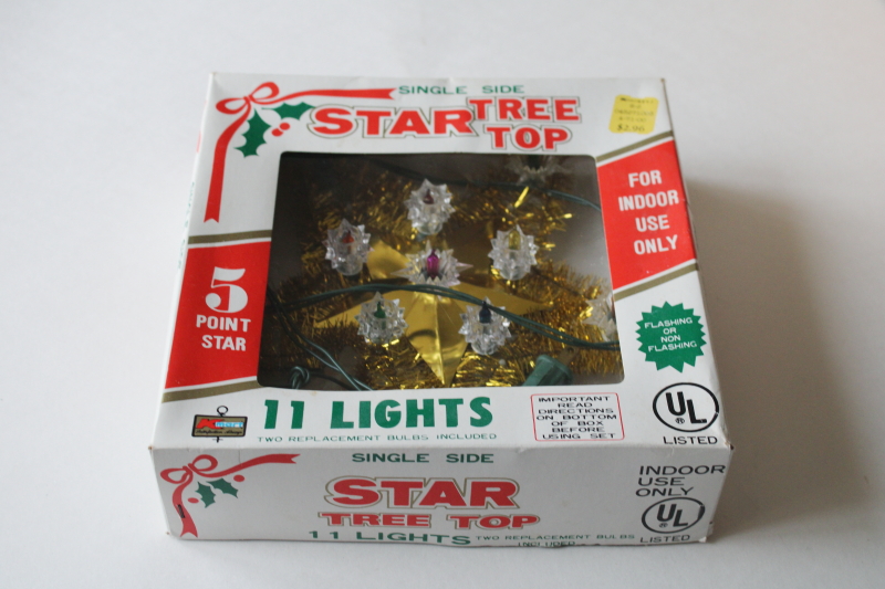 photo of 80s 90s vintage Kmart gold tinsel star lighted Christmas tree topper in box, works  #7