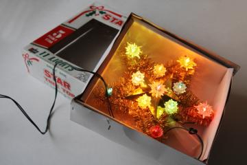 catalog photo of 80s 90s vintage Kmart gold tinsel star lighted Christmas tree topper in box, works 