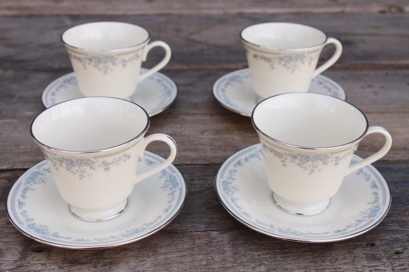 photo of 80s 90s vintage Lenox Reverie blue on ivory china tea cups & saucers set of 4  #1