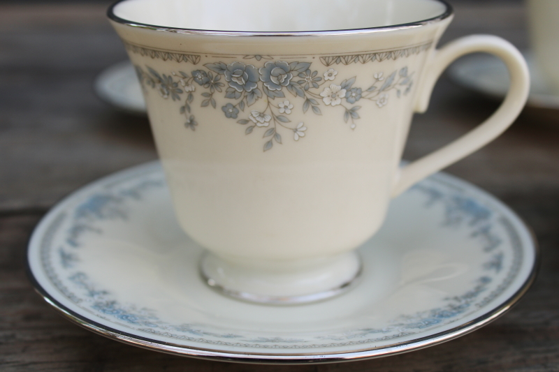 photo of 80s 90s vintage Lenox Reverie blue on ivory china tea cups & saucers set of 4  #2