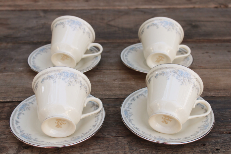 photo of 80s 90s vintage Lenox Reverie blue on ivory china tea cups & saucers set of 4  #3