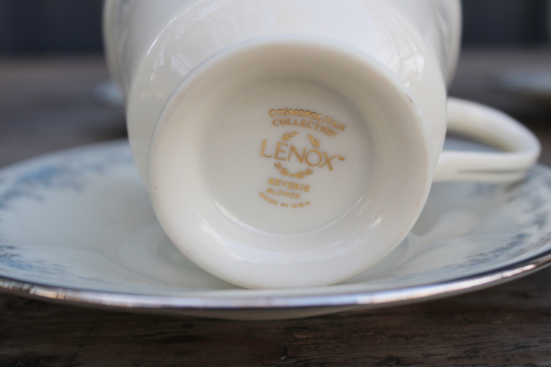 photo of 80s 90s vintage Lenox Reverie blue on ivory china tea cups & saucers set of 4  #4