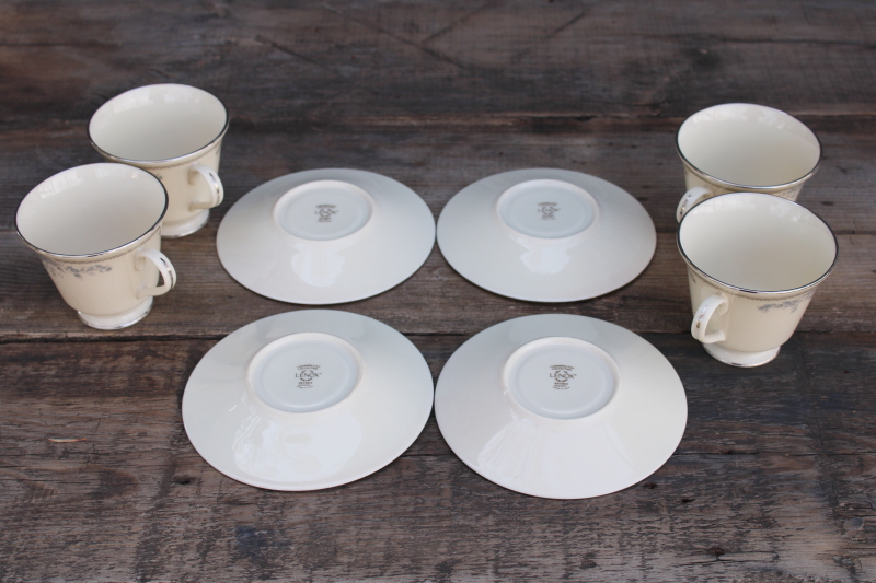 photo of 80s 90s vintage Lenox Reverie blue on ivory china tea cups & saucers set of 4  #5