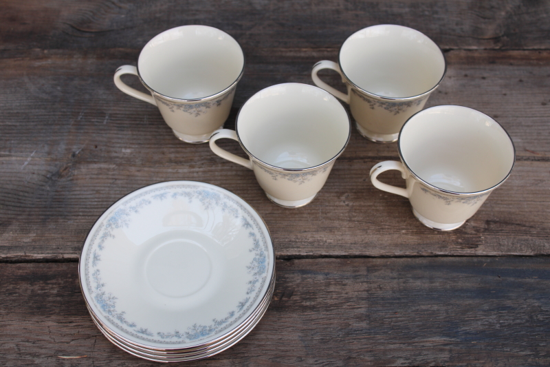 photo of 80s 90s vintage Lenox Reverie blue on ivory china tea cups & saucers set of 4  #6
