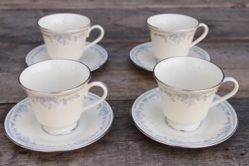 catalog photo of 80s 90s vintage Lenox Reverie blue on ivory china tea cups & saucers set of 4 