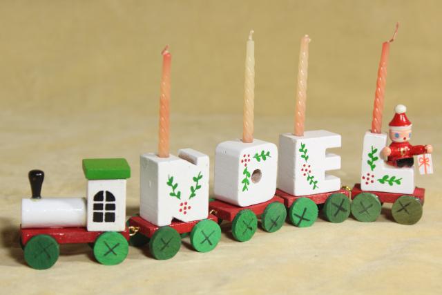 photo of 80s 90s vintage NOEL train Christmas ornament hand painted wood holiday decoration #1