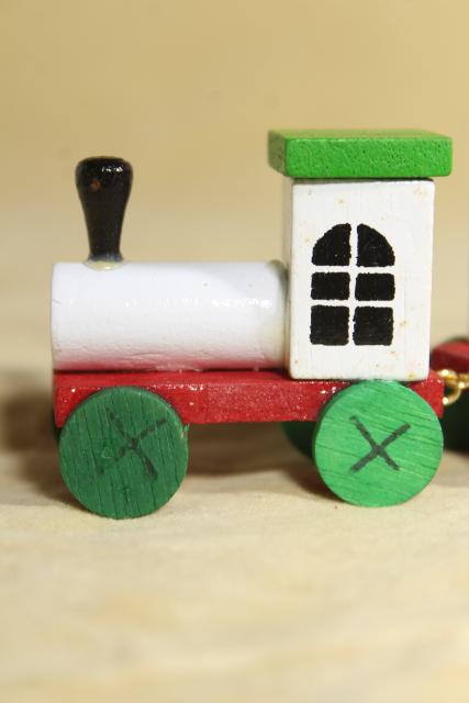 photo of 80s 90s vintage NOEL train Christmas ornament hand painted wood holiday decoration #3