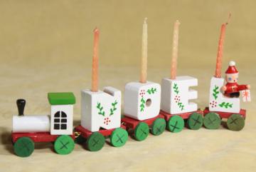 catalog photo of 80s 90s vintage NOEL train Christmas ornament hand painted wood holiday decoration