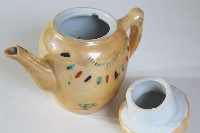 photo of 80s 90s vintage Pier 1 porcelain tea pot made in China, hand painted big eye cat or owl #2