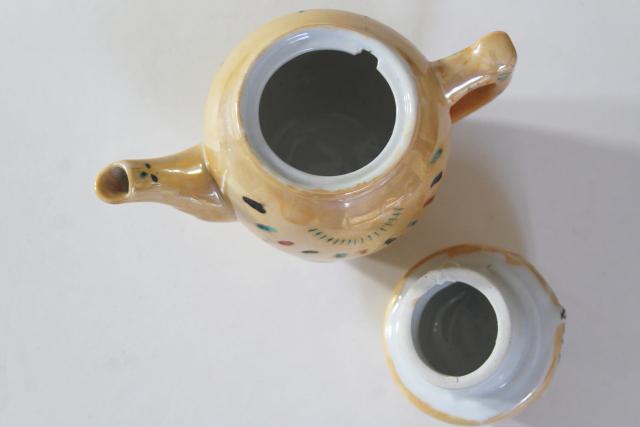 photo of 80s 90s vintage Pier 1 porcelain tea pot made in China, hand painted big eye cat or owl #3