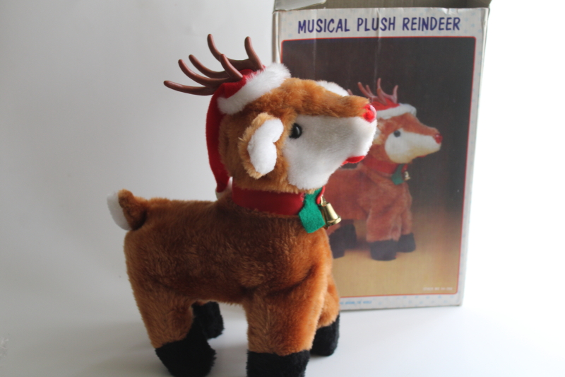 photo of 80s 90s vintage Rudolph the Red Nosed Reindeer toy, blinks nose plays music DOESN'T WALK  #1