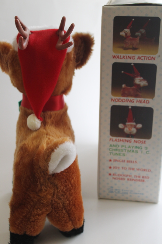 photo of 80s 90s vintage Rudolph the Red Nosed Reindeer toy, blinks nose plays music DOESN'T WALK  #5