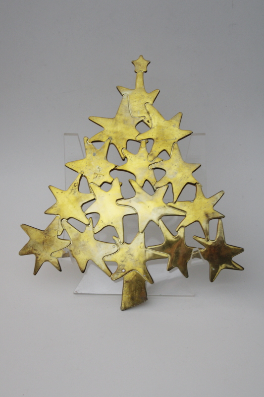 photo of 80s 90s vintage brass trivet, Christmas tree made of stars, abstract modern art holiday decor #1