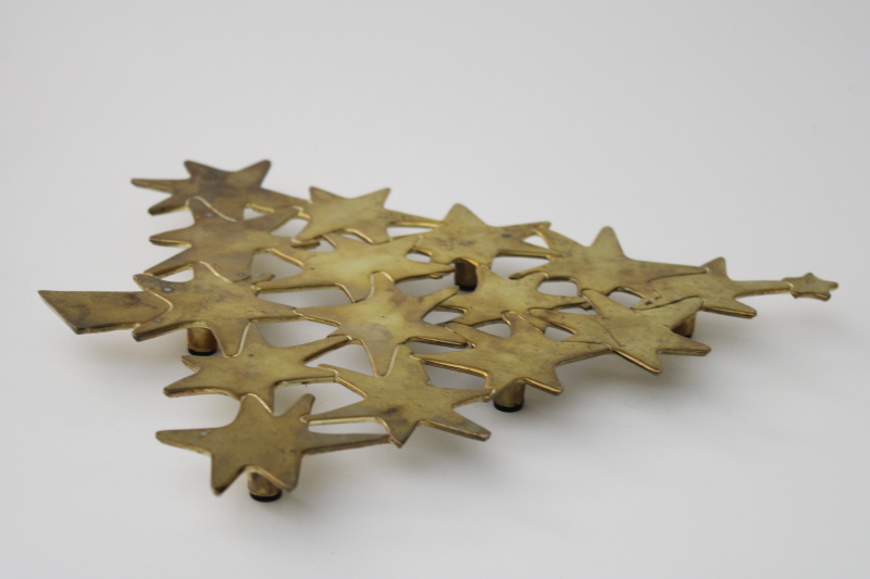 photo of 80s 90s vintage brass trivet, Christmas tree made of stars, abstract modern art holiday decor #2