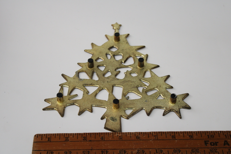 photo of 80s 90s vintage brass trivet, Christmas tree made of stars, abstract modern art holiday decor #3