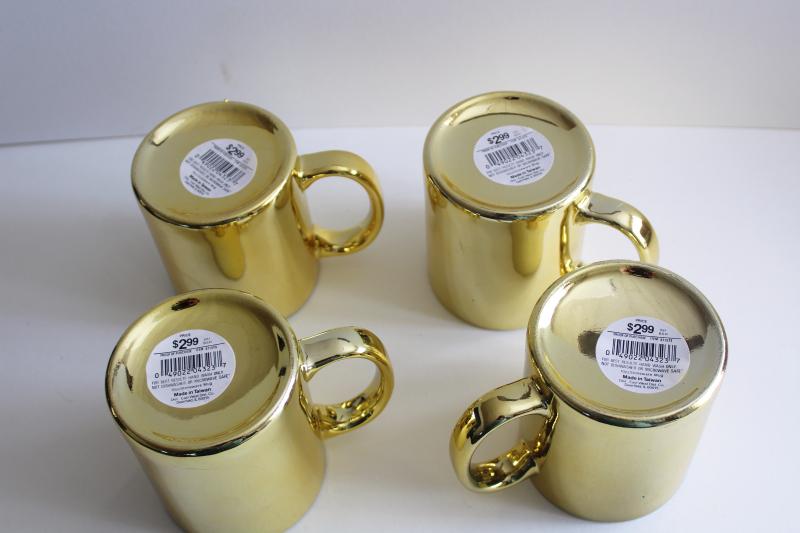 photo of 80s 90s vintage ceramic coffee mugs w/ gold metallic foil color, set of cups made in Taiwan #3