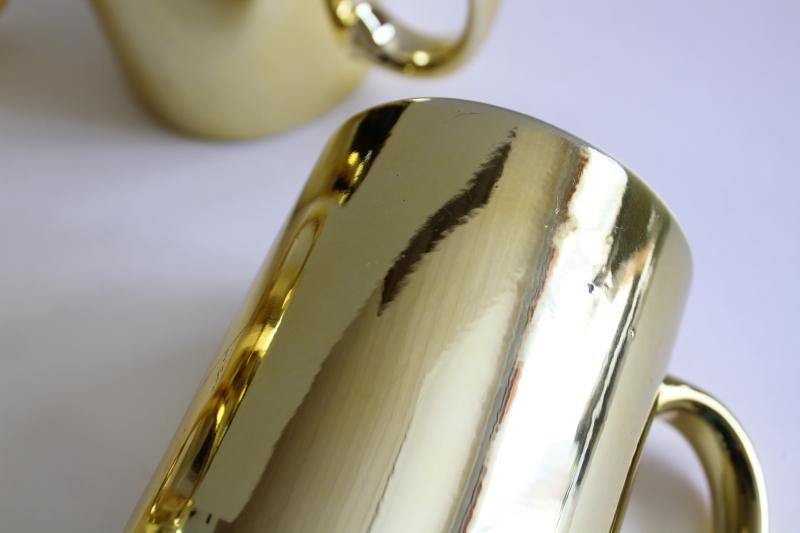 photo of 80s 90s vintage ceramic coffee mugs w/ gold metallic foil color, set of cups made in Taiwan #5