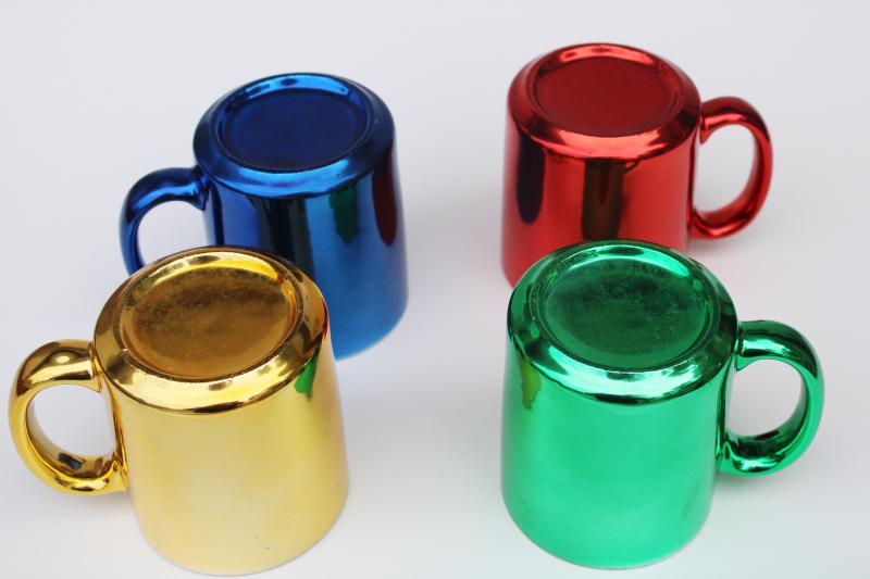 photo of 80s 90s vintage ceramic coffee mugs w/ metallic foil colors, set of cups made in Taiwan #4