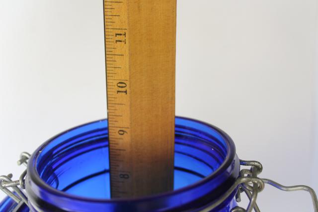 photo of 80s 90s vintage cobalt blue glass kitchen canisters, tall french canning jar style #5