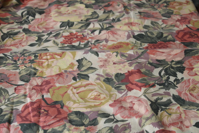 photo of 80s 90s vintage cottage floral print flowers on tan poly blend bed sheet cutter fabric #5