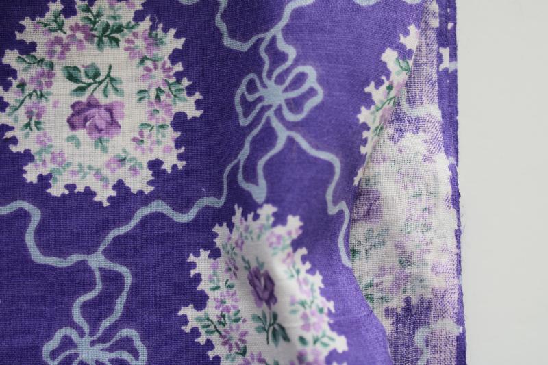 photo of 80s 90s vintage cotton print fabric, Victorian lace bouquets of violets on purple #3