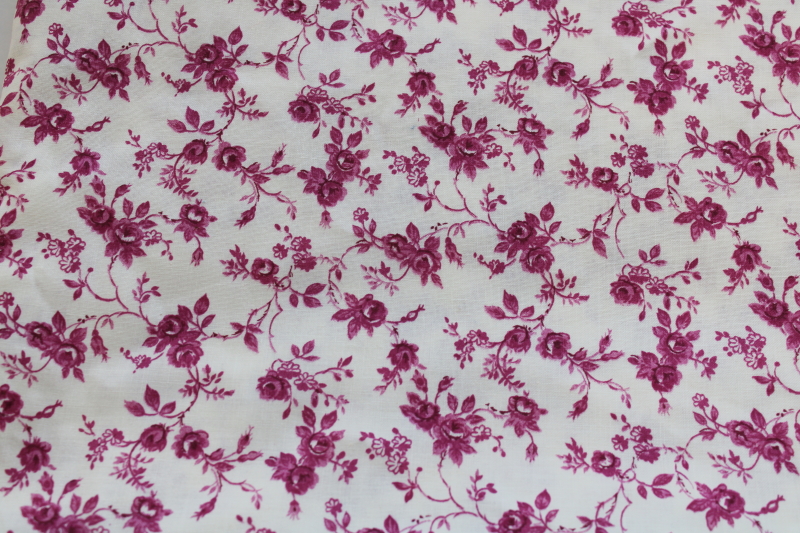 photo of 80s 90s vintage fabric, prairie girl floral plum pink print on ivory cotton #1