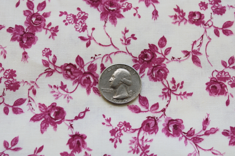 photo of 80s 90s vintage fabric, prairie girl floral plum pink print on ivory cotton #2