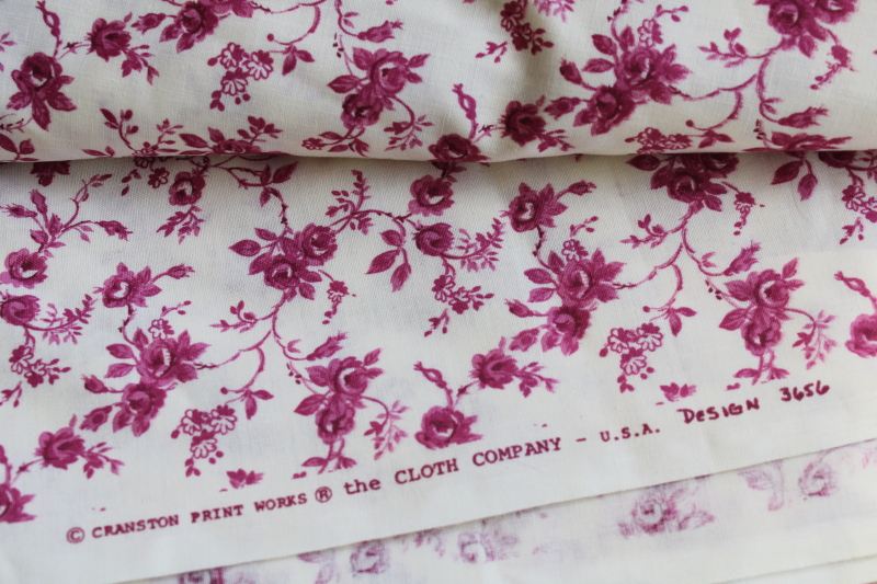 photo of 80s 90s vintage fabric, prairie girl floral plum pink print on ivory cotton #3