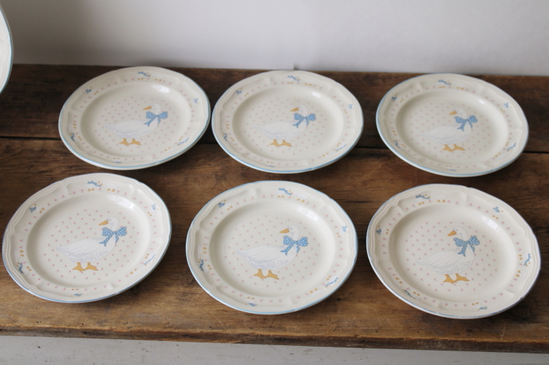 photo of 80s 90s vintage goose w/ bow Aunt Rhody Brick Oven stoneware dishes, never used set for 6  #8