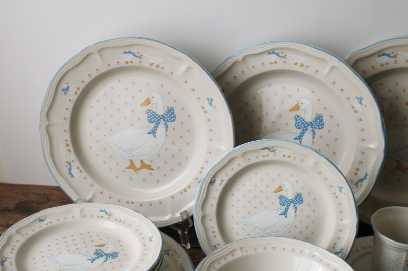 photo of 80s 90s vintage goose w/ bow Aunt Rhody Brick Oven stoneware dishes, never used set for 6  #12