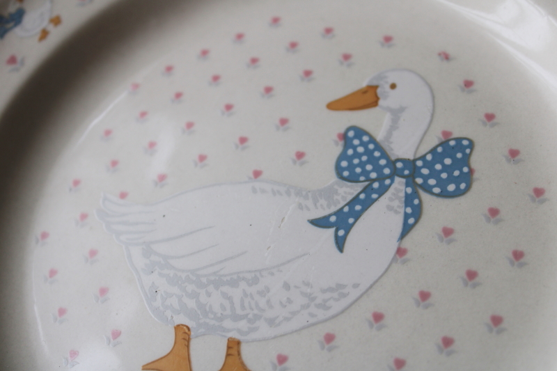 photo of 80s 90s vintage goose w/ bow Aunt Rhody Brick Oven stoneware dishes, plates, mugs, bowls  #6