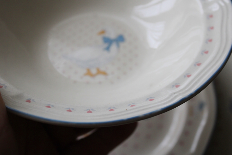 photo of 80s 90s vintage goose w/ bow Aunt Rhody Brick Oven stoneware dishes, plates, mugs, bowls  #7