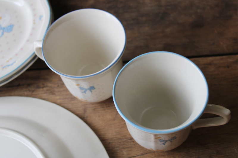 photo of 80s 90s vintage goose w/ bow Aunt Rhody Brick Oven stoneware dishes, plates, mugs, bowls  #11