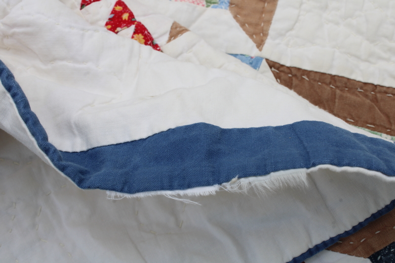photo of 80s 90s vintage hand stitched cotton patchwork quilt, spools of thread pattern #5