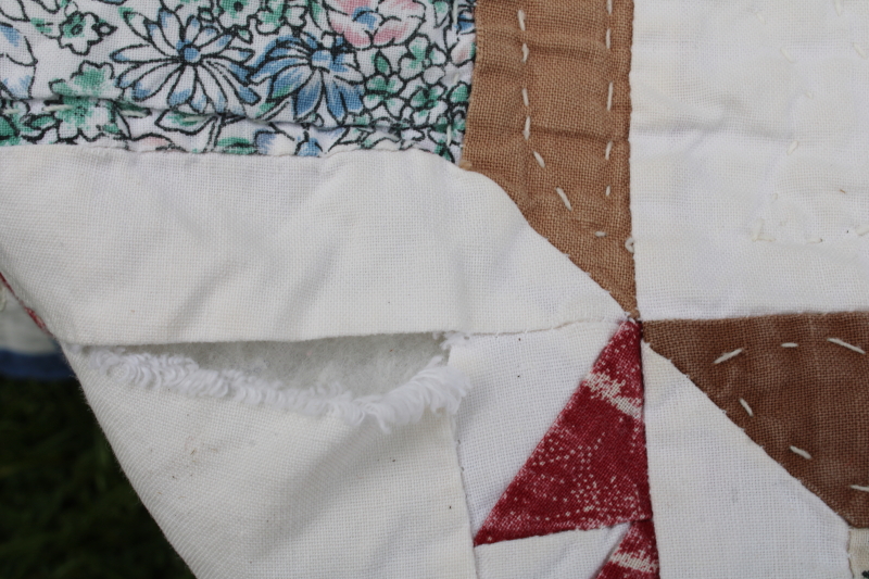 photo of 80s 90s vintage hand stitched cotton patchwork quilt, spools of thread pattern #9
