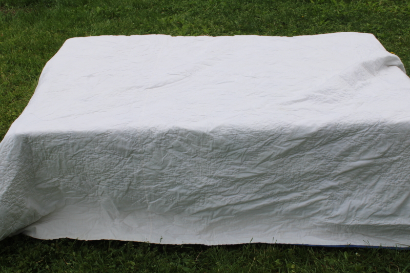 photo of 80s 90s vintage hand stitched cotton patchwork quilt, spools of thread pattern #10