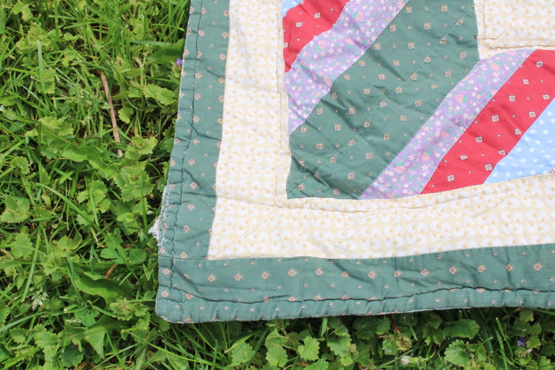 photo of 80s 90s vintage hand stitched cotton quilt courthouse steps patchwork colorful calico fabric #2