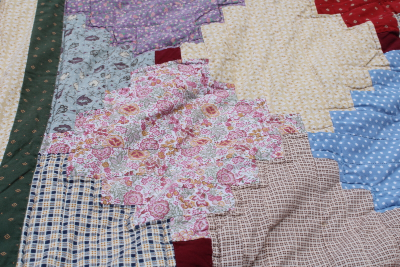 photo of 80s 90s vintage hand stitched cotton quilt courthouse steps patchwork colorful calico fabric #3