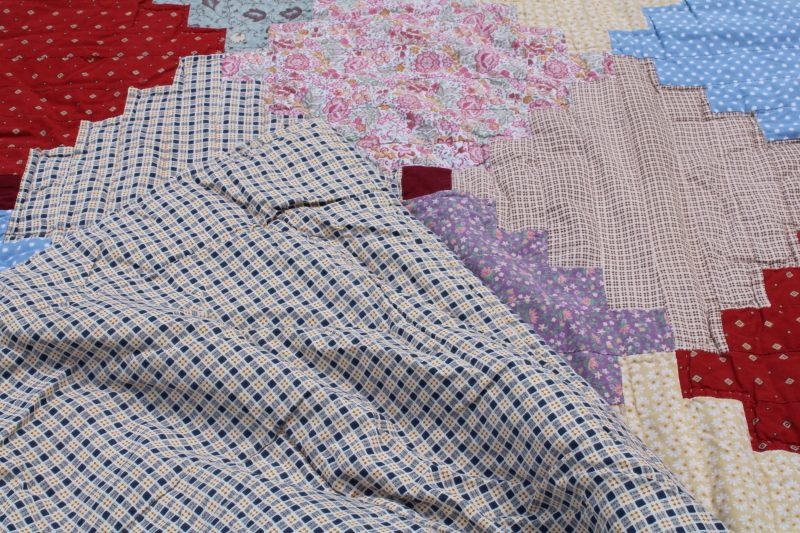 photo of 80s 90s vintage hand stitched cotton quilt courthouse steps patchwork colorful calico fabric #4