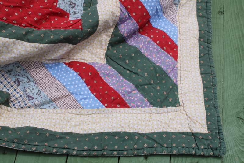 photo of 80s 90s vintage hand stitched cotton quilt courthouse steps patchwork colorful calico fabric #5