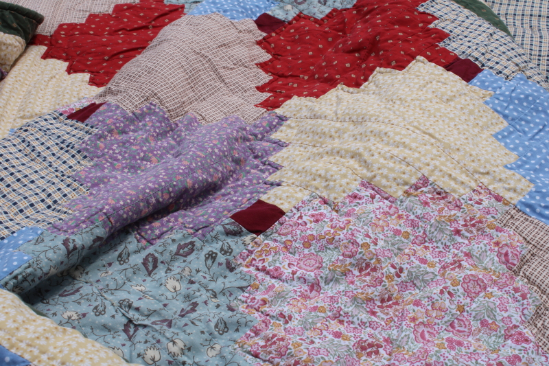 photo of 80s 90s vintage hand stitched cotton quilt courthouse steps patchwork colorful calico fabric #6