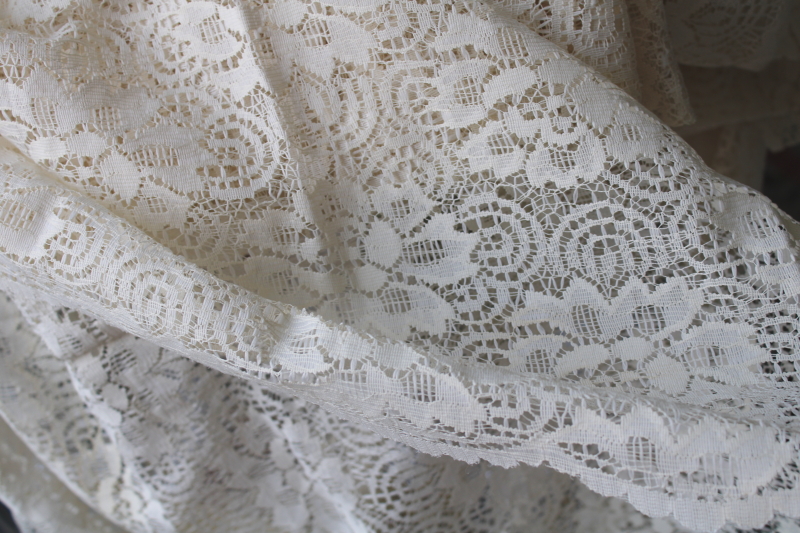 photo of 80s 90s vintage ivory ivory lace curtains, large wide panels w/ scalloped edges on both sides  #2
