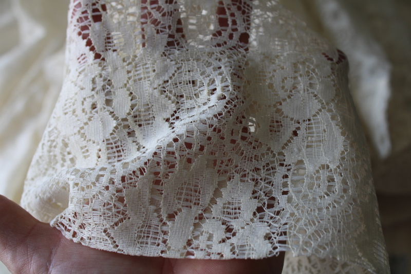 photo of 80s 90s vintage ivory ivory lace curtains, large wide panels w/ scalloped edges on both sides  #3