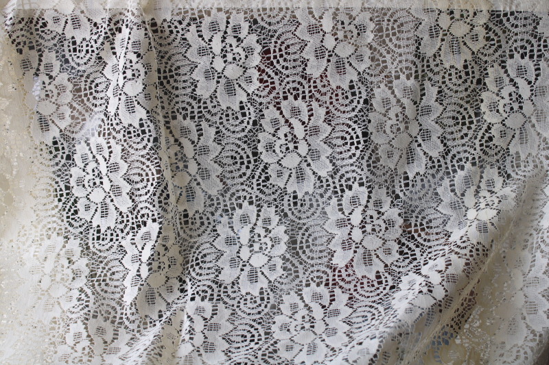 photo of 80s 90s vintage ivory ivory lace curtains, large wide panels w/ scalloped edges on both sides  #6