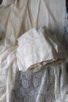 catalog photo of 80s 90s vintage ivory ivory lace curtains, large wide panels w/ scalloped edges on both sides 