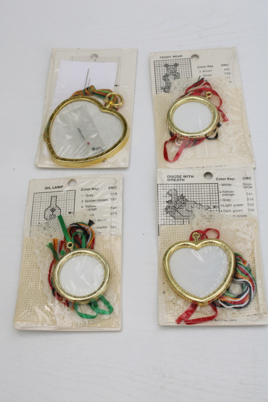 photo of 80s 90s vintage mini ornament kits, frames included cross stitch cottagecore geese etc  #3