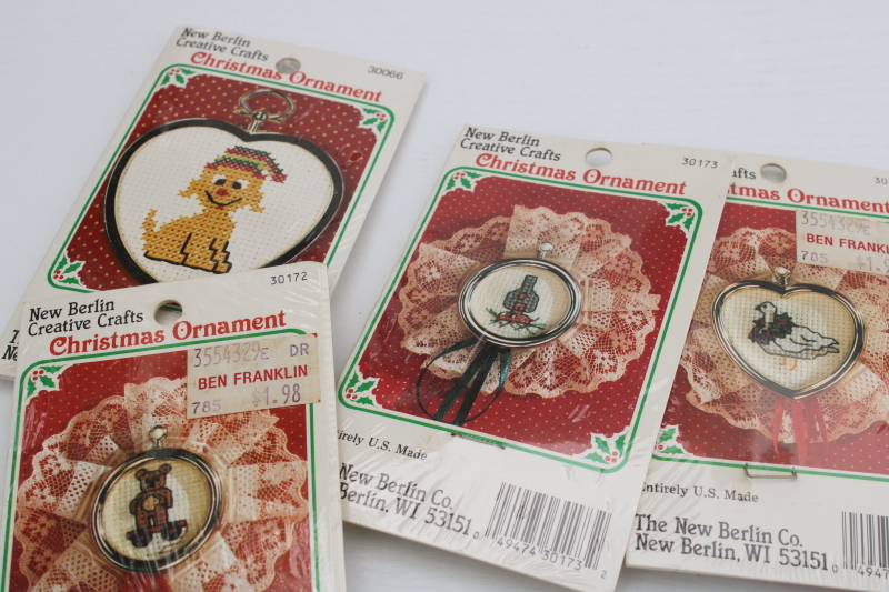 photo of 80s 90s vintage mini ornament kits, frames included cross stitch cottagecore geese etc  #4