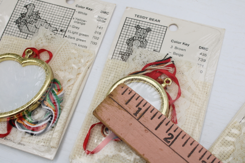 photo of 80s 90s vintage mini ornament kits, frames included cross stitch cottagecore geese etc  #6