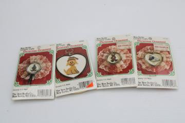 catalog photo of 80s 90s vintage mini ornament kits, frames included cross stitch cottagecore geese etc 