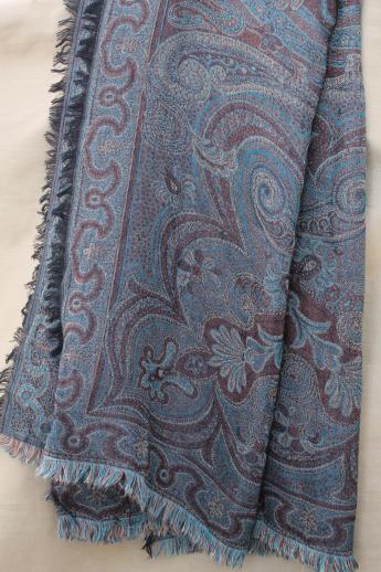 photo of 80s 90s vintage paisley shawl or table cover cloth, wool blend woven in Belgium #1